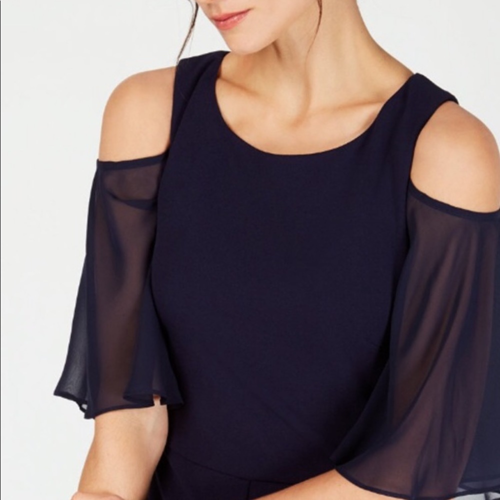 Navy blue cold shoulder jumpsuit